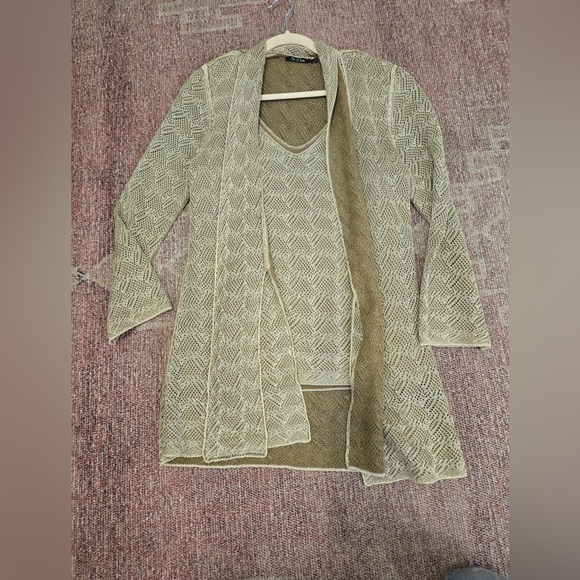 Nic and Zoe crochet tank and cardigan set silk and rayon blend. Large - Picture 3 of 16